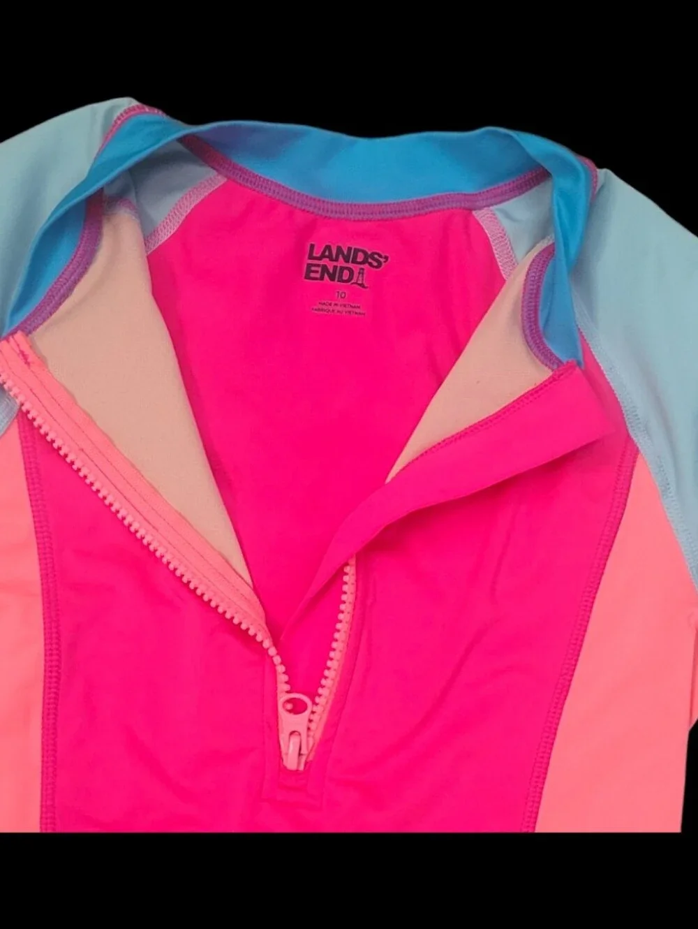 Land' End Girl's Long Sleeve Half-zip Rash-Guard One-piece Swimsuit